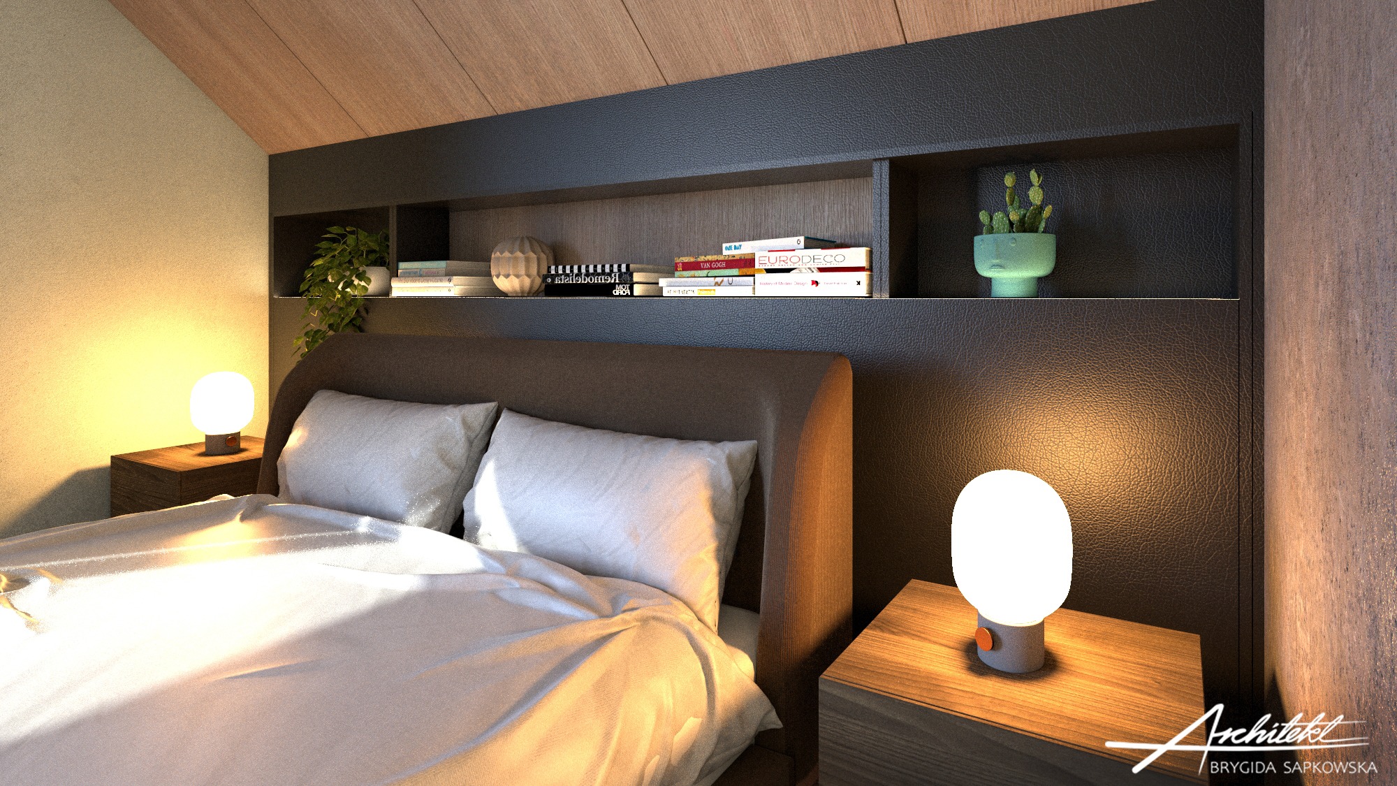 Projekt Wnętrz domu jednorodzinnego- sypialnia; Inwestor: Prywatny