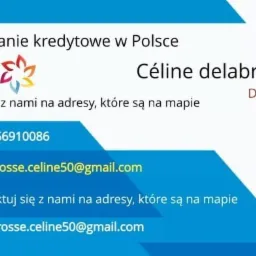 Wizytówka firmy oferującej finansowanie kredytowe w Polsce, z danymi kontaktowymi i logo.