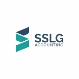 Logo firmy SSLG Accounting z geometrycznym symbolem przypominającym literę S w odcieniach błękitu i turkusu, umieszczone na białym tle.