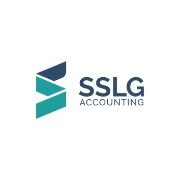 Logo firmy SSLG Accounting z geometrycznym symbolem przypominającym literę S w odcieniach błękitu i turkusu, umieszczone na białym tle.
