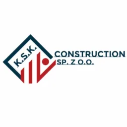 Logo firmy K.S.K. Construction Sp. z o.o. w kolorach granatowym i czerwonym.