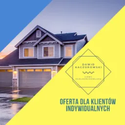 Wizualizacja domu jednorodzinnego z logo firmy budowlanej z Koła, oferta dla klientów indywidualnych, grafika reklamowa.