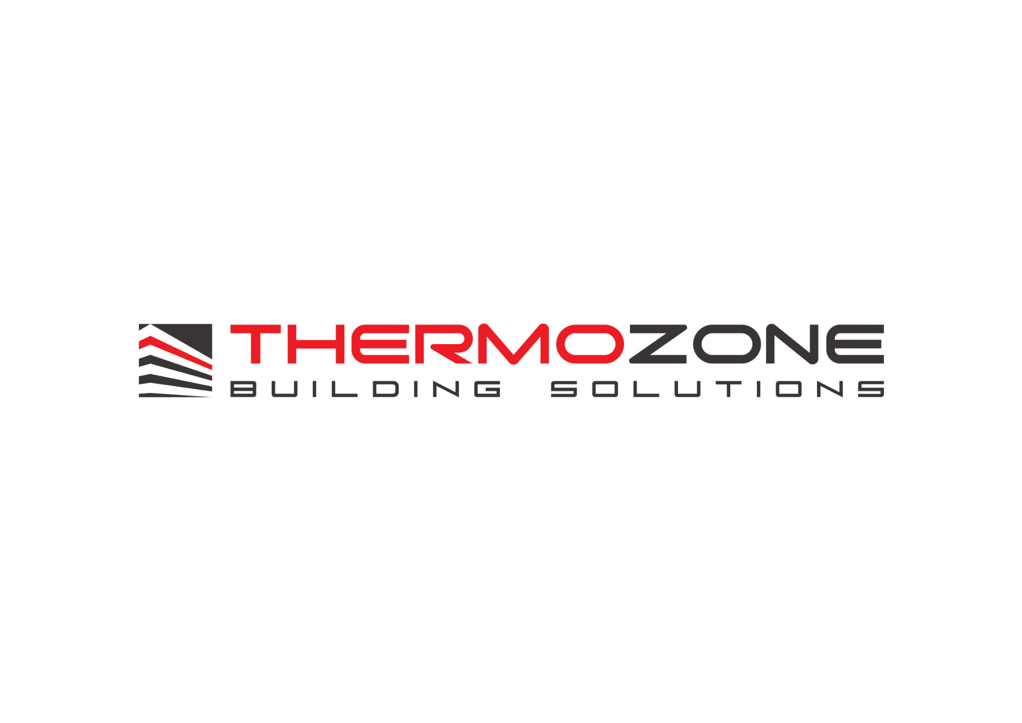 Logo firmy Thermozone Building Solutions z graficznym symbolem dachu w kolorach czerni i czerwieni.