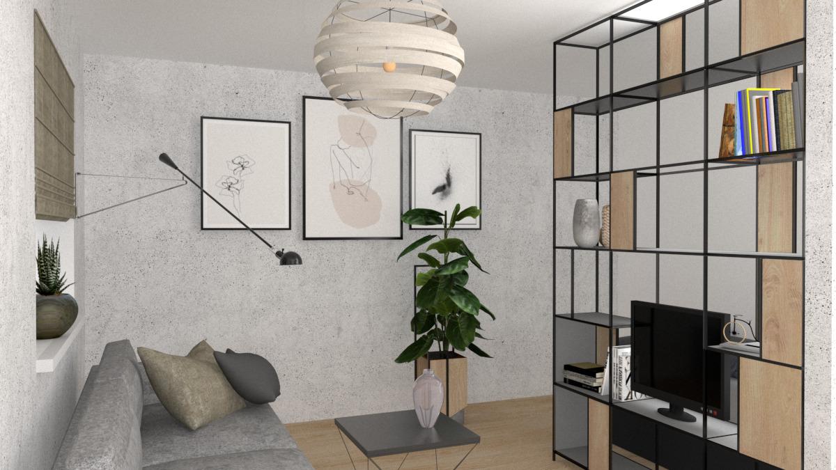 Mieszkanie - salon z łóżkiem sypialnianym