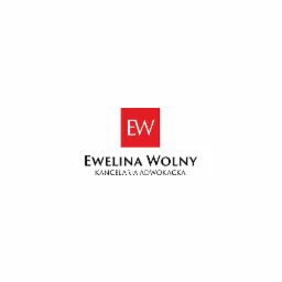 Logo Kancelarii Adwokackiej Ewelina Wolny z czerwonym kwadratem zawierającym inicjały EW.