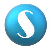Błękitna sfera z białą literą S pośrodku, logo firmy.