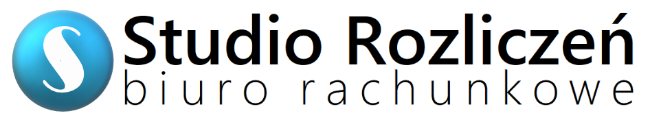 Logo firmy Studio Rozliczeń z niebieską kulą z literą S i napisem 'biuro rachunkowe' pod nazwą.