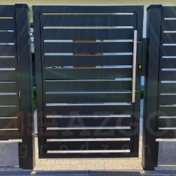 furtka palisada antaba Inox pochwyt pozioma sztacheta Azgo ogrodzenia podmurówka wylewka