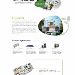 Projekt strony internetowej prezentującej osiedle domów jednorodzinnych Cicha Sfera z nowoczesnym designem, informacjami o funkcjonalnym rozkładzie, terenach zielonych i cenie za metr kwadratowy.