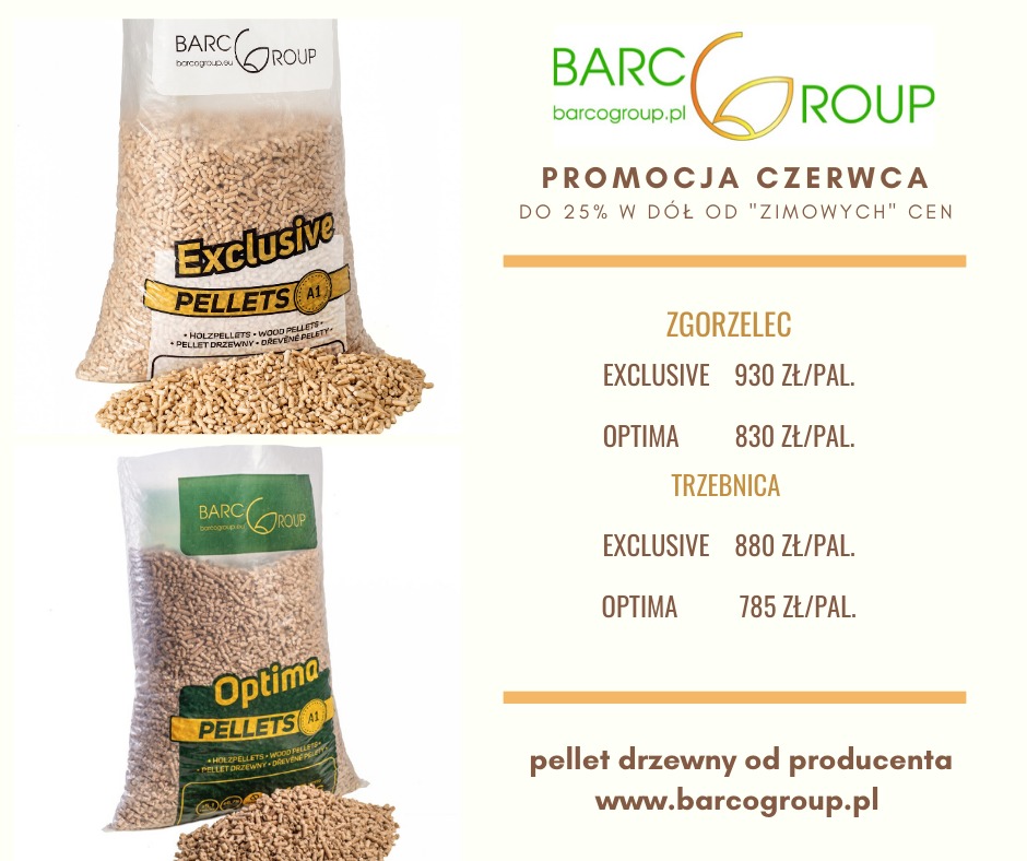 Dwa worki przezroczyste z jasnymi granulkami na białym tle, jeden oznaczony 'Exclusive', drugi 'Optima' z logo producenta i informacją o promocji czerwcowej.