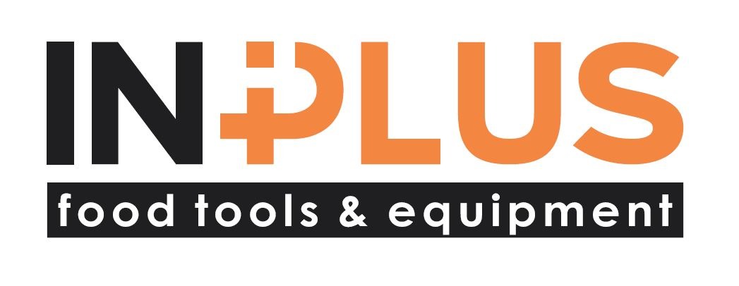 Logo firmy INPLUS, specjalizującej się w narzędziach i wyposażeniu dla gastronomii, z napisem 'food tools & equipment' na czarnym tle.