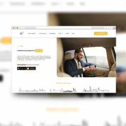 Strona internetowa korporacji taksówkowej Ari-Taxi wyświetlona w oknie przeglądarki, prezentująca komfortowe przejazdy w Szczecinie, Krakowie i Trójmieście, z mężczyzną w garniturze w roli kierowcy.