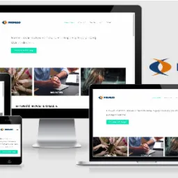 Responsywny układ strony internetowej Propago wyświetlony na monitorze, laptopie, tablecie i smartfonie, z widocznym logo firmy w prawym górnym rogu.