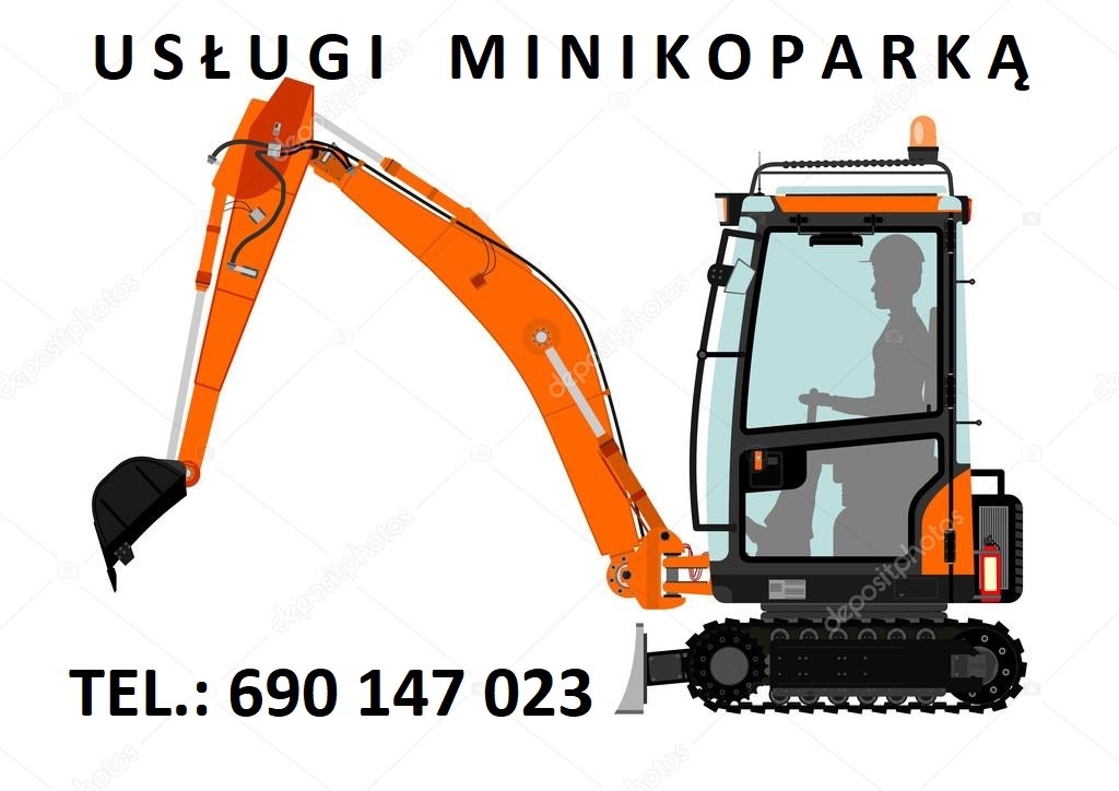 Minikoparka, czyszczenie zarośniętych działek.
