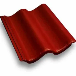 Pojedyncza, czerwona dachówka cementowa IBF z widocznymi żłobieniami i cieniem na białym tle, prezentowana pod kątem.