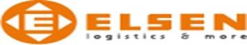 Pomarańczowe logo firmy Elsen Logistics & more z symbolem strzałek w okręgu.