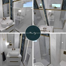 Złoto, granat i marmur - elegancka łazienka w stylu glamour