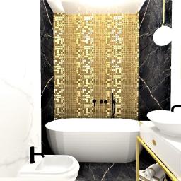 Zjawiskowa łazienka w stylu glamour. Połącznie złota z białym i czarnym marmurem.