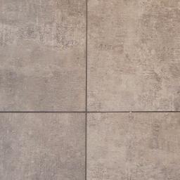 Lilbud Project - Beżowe, matowe płytki podłogowe ułożone w kwadraty z ciemnymi fugami, imitujące betonową powierzchnię.