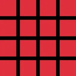 Czerwone kwadratowe naklejki ułożone w regularną siatkę z czarnymi liniami podziału, tworzące powtarzalny wzór.