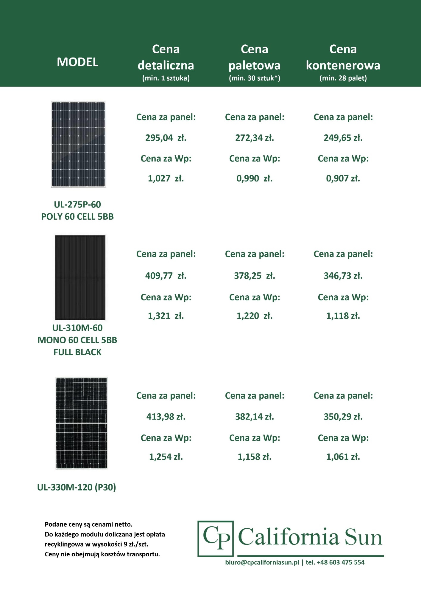 Cennik paneli fotowoltaicznych Ulica Solar