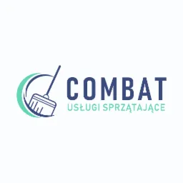 Logo firmy sprzątającej 'Combat Usługi Sprzątające' z Krakowa, przedstawiające stylizowaną miotłę wkomponowaną w półokrąg.