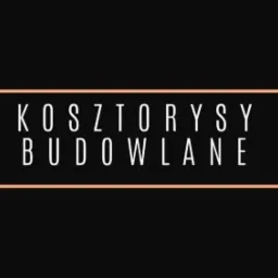 Tekst z napisem 'Kosztorysy Budowlane' w białej czcionce, umieszczony wewnątrz prostokątnej ramki na czarnym tle.