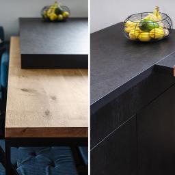 Sprytne rozwiązania dla małych przestrzeni. Wysuwany blat stołu i dużo miejsca na przechowywanie.