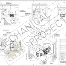 Rzut techniczny agregatu wysokociśnieniowego z silnikiem spalinowym, wersja V1/V2, z widokiem z góry oraz przekrojem A-A, zawierający szczegółowe oznaczenia komponentów takich jak silnik Vanguard...