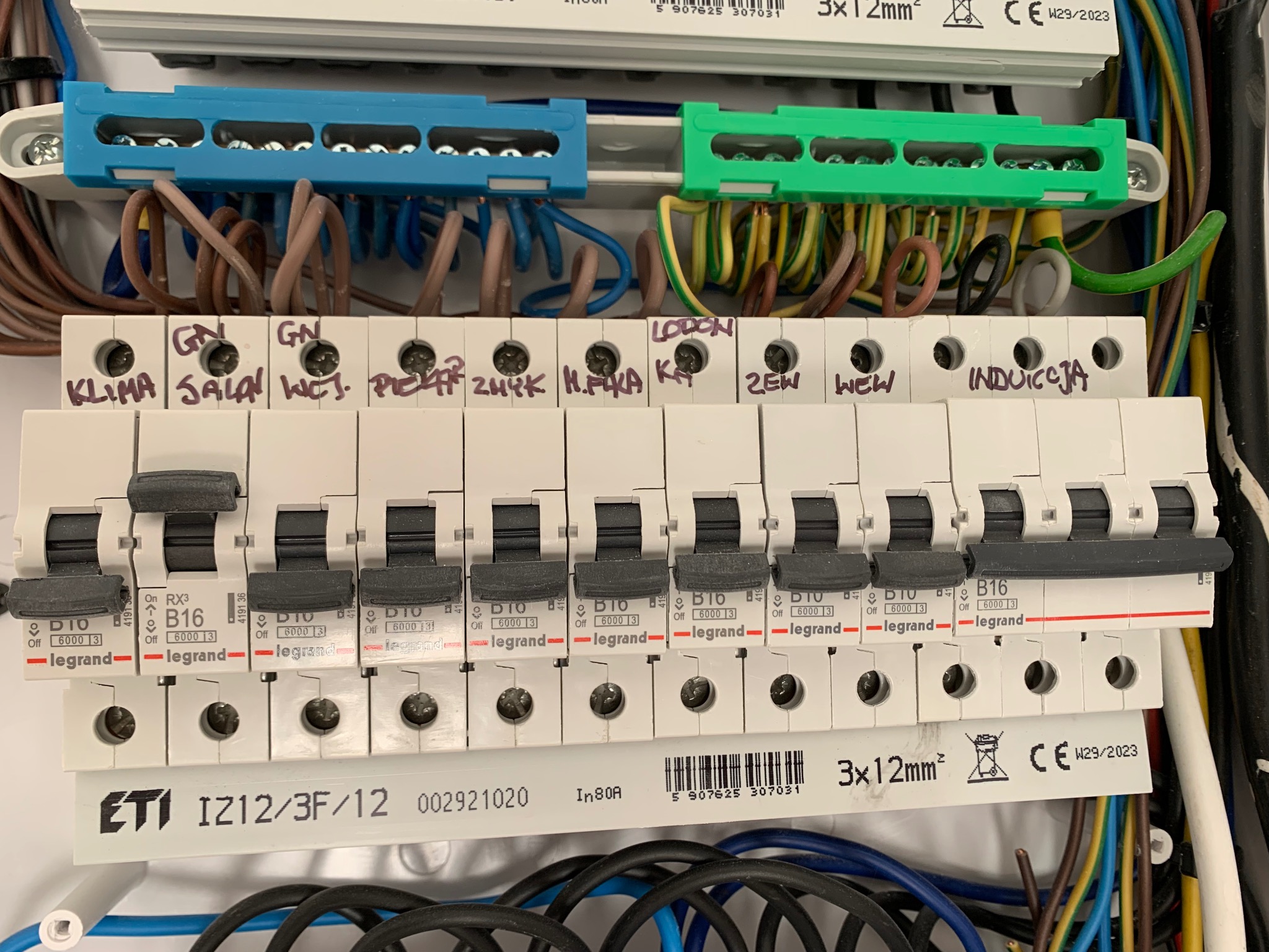 Rozdzielnica elektryczna w trakcie prac z 'roboczymi' opisami