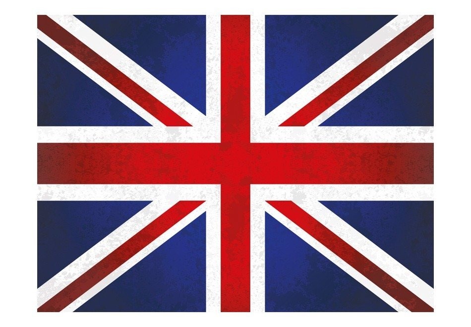 Grafika wektorowa przedstawiająca flagę Wielkiej Brytanii w stylu vintage z efektem postarzenia, używana w Bydgoszczy do reprezentowania tłumaczeń z języka angielskiego.