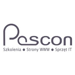 Logo firmy Pascon z szarą grafiką i tekstem 'Szkolenia • Strony WWW • Sprzęt IT' poniżej.