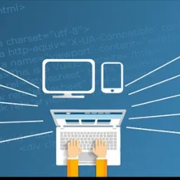 Ilustracja przedstawiająca proces tworzenia stron internetowych z wykorzystaniem różnych technologii i języków programowania, takich jak HTML5, CSS3, JavaScript, Angular, Vue.js, PHP, Ruby, Python,...