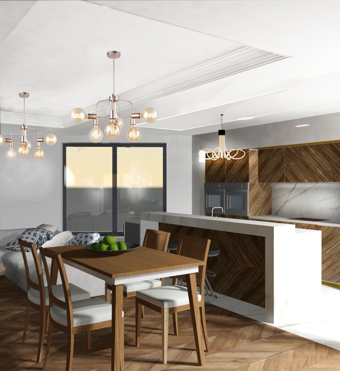 salon z aneksem kuchennym_dom jednorodzinny