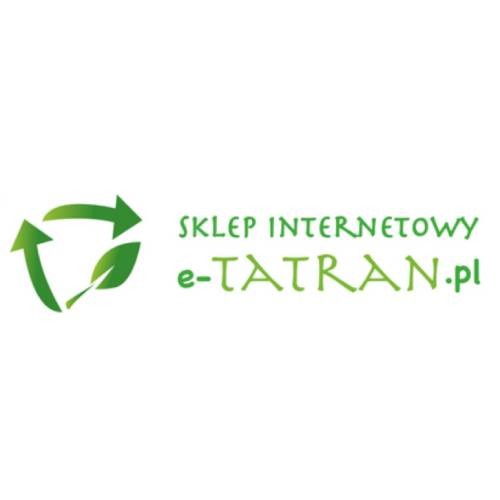 Logo sklepu internetowego e-Tatran.pl z zielonym symbolem recyklingu i liściem.