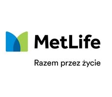 Logo firmy MetLife z zielono-niebieskim symbolem i napisem 'MetLife Razem przez życie' na białym tle.