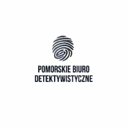 Logo Pomorskiego Biura Detektywistycznego z motywem odcisku palca w odcieniach szarości i granatu.
