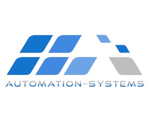 Logo firmy Automation-Systems z abstrakcyjnym motywem graficznym w odcieniach niebieskiego i szarego, umieszczone nad nazwą firmy.