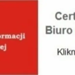 Logo firmy 'Centrum Informacji Księgowej' z symbolem orła w koronie na czerwonym tle i napisem 'Certyfikowane Biuro Rachunkowe' obok.