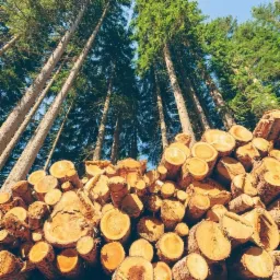 Kłody w lesie na składzie