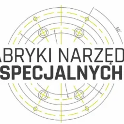 Logo firmy 'Fabryki Narzędzi Specjalnych' z graficznym tłem przedstawiającym schemat techniczny koła z zaznaczonymi wymiarami i kątem 60 stopni.