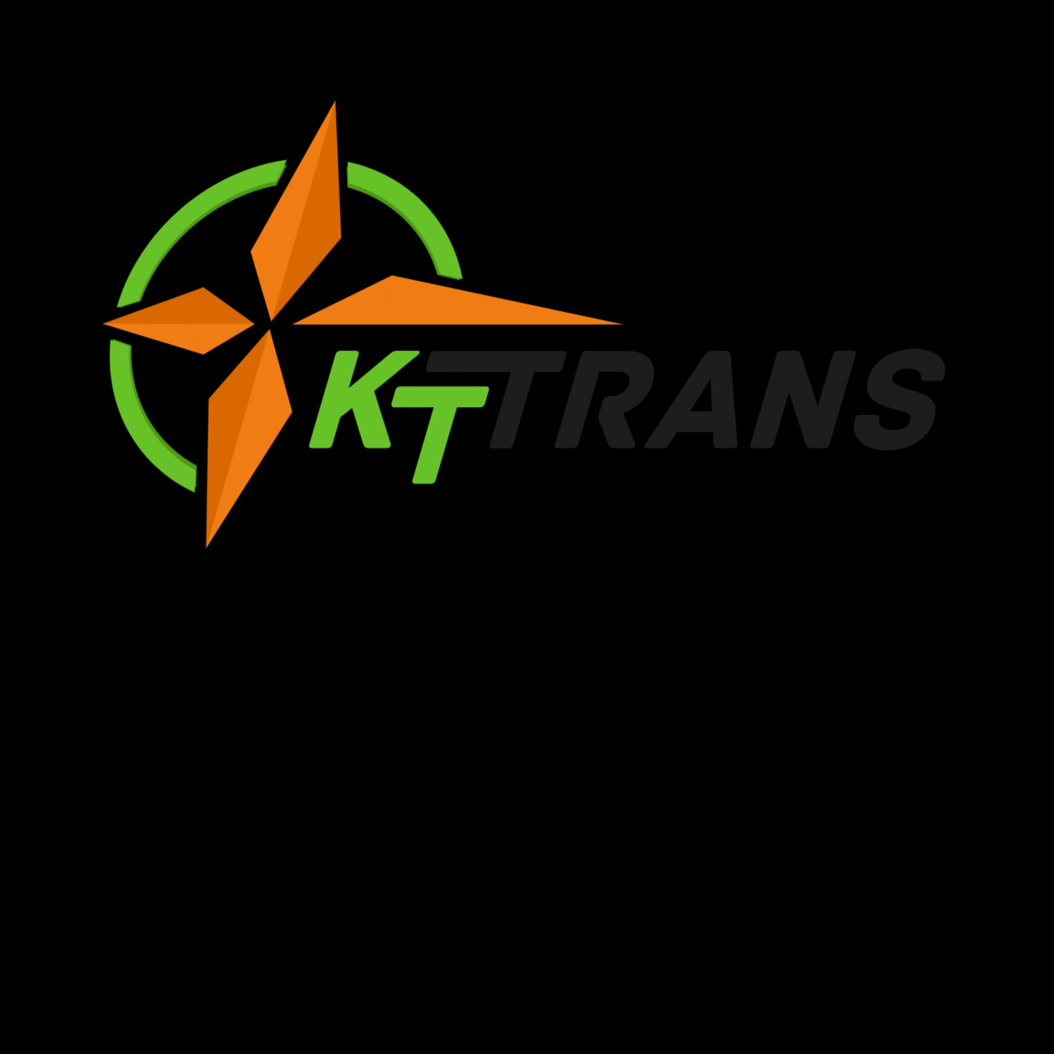 Logo firmy transportowej KTTRANS z pomarańczową rozetą w zielonym okręgu i szarym napisem TRANS.