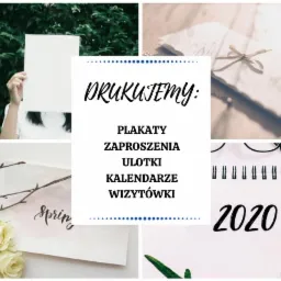 Kompozycja kolażu z elementami graficznymi i tekstowymi: osoba trzymająca białą kartkę, zaproszenie z kwiatami i napisem 'Spring', kalendarz 2020, zaproszenie przewiązane sznurkiem. Centralnie...