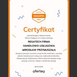 Miło nam poinformować, że otrzymaliśmy wyróżnienie na tle konkurencji w postaci uzyskania certyfikatu potwierdzającego najwyższą jakość świadczonych przez nas usług!