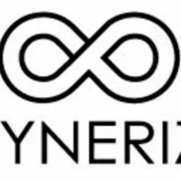 Czarno-białe logo firmy Syneriz z symbolem nieskończoności nad nazwą.