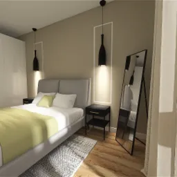 Przytulana sypialnia , klasyczna z kolorami ziemi