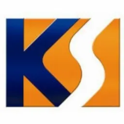 Logo firmy z literami K i S w kolorach niebieskim i białym na pomarańczowym tle.