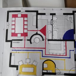 Rysunek odręczny - projekt podłogi w apartamencie w stylu Bauhaus