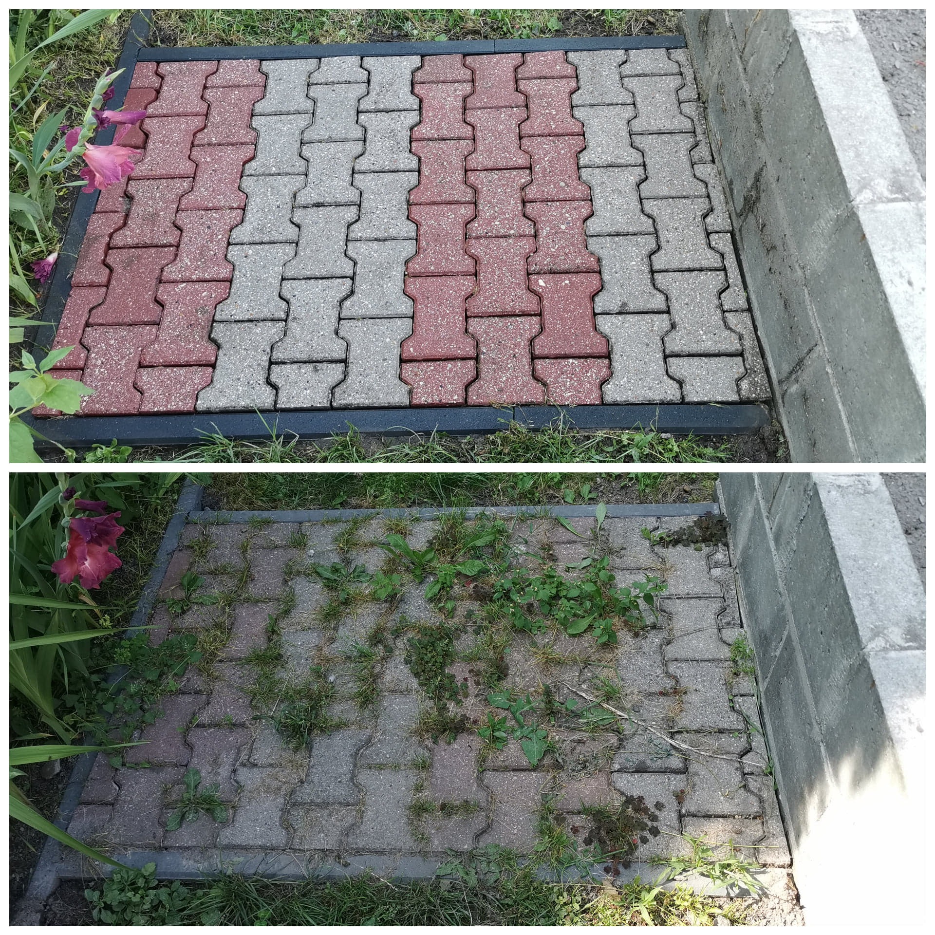 Porównanie tego samego miejsca przed i po wykonaniu usługi mycia ciśnieniowego