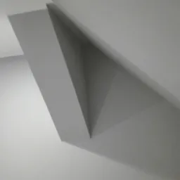 Szara ściana z wystającym elementem konstrukcyjnym w kształcie trójkąta, widoczna lampa sufitowa i fragment drewnianych drzwi z przeszkleniami.